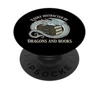 Facilement distrait par Les Dragons et Les Livres Fantasy Book Reader PopSockets PopGrip Adhésif