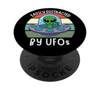 Facilement distrait par Les OVNIS, OVNI drôle distrait par Les extraterrestres PopSockets PopGrip Adhésif