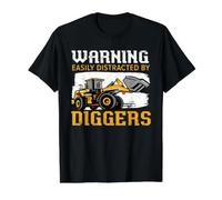 Facilement distrait par Les pelleteuses, Les véhicules de Chantier T-Shirt Graphique avec Valeur, Homme, Noir, XL