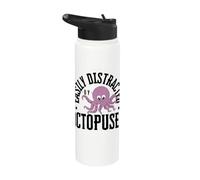 Facilement distrait par les pieuvres drôles de pieuvre Stainless Steel Insulated Water Bottle