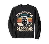 Facilement distrait par Les ratons laveurs rétro Sunset Forest Sweatshirt