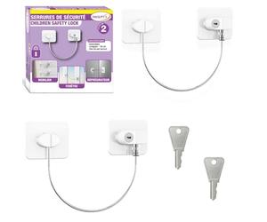 FACILITYS Lot de 2 Verrous de Sécurité Enfant - Serrures Autocollantes avec Clé pour Placard, Porte, Tiroir et Fenêtre - Bloque Porte Bébé, Sécurité Maison et Armoire Chambre Enfant