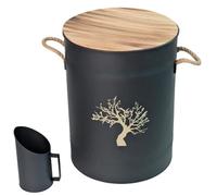 FACILITYS Réservoir à Pellets 51L avec Pelle et Tamis, Bac à Granulés en Acier Noir Design, Coffre à Pellets pour Poêle à Granulé, Seau à Pellets avec Filtration Anti Poussière