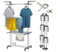 FACILITYS Etendoir à Linge Pliable Dry Fold 4 Niveaux - 139 x 57 x 170 cm, 20 Pinces fournis, 6 roulettes, Capacité Etendage 16 m - Séchoir à Linge en Acier Inoxydable