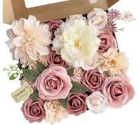 FACINOC Boîte de Roses artificielles pour décoration de fête prénuptiale, centres de Table, Arrangements Floraux pour fête, décoration d’intérieur/extérieur, à Faire soi-même, 19 pcs, Rose poudré