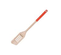 Fackelmann 0905350 Spatule de cuisine en bois avec manche en silicone coloré, spatule en bois, spatule de cuisine, spatule ajourée, Bois, Silicone, Vert, Moutarde, Rouge, Gris, Kaki, 34 x 4,5 cm