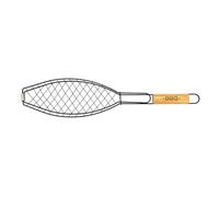 Fackelmann 25195 Grille de barbecue, grille barbecue pour poisson, grille pour poisson au barbecue, Acier, Bois d'hévéa, Brun, 60 x 13 x 1,6 cm