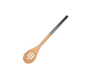 Fackelmann 30372 Cuillère ajourée en bois de hêtre et manche en inox, Cuillère à servir ajourée, Cuillère de cuisine, Bois, Acier inoxydable, 34 x 6 cm