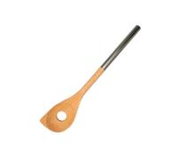 Fackelmann 30374 Cuillère à risotto en bois de hêtre et à manche en inox, Cuillère trouée biseautée, Cuillère de cuisine ou à servir, Bois, Acier inoxydable, 34 x 6,5 cm