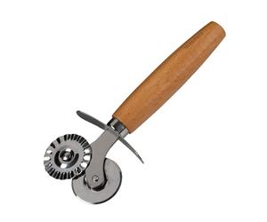 Fackelmann 31116 Roulette coupe pate, Roulette à pâtisserie et cuisine, decoupe pate, coupe pate double embout, ustensile patisserie, coupe ravioli, Acier inoxydable, Bois, 16 x 6,5 x 2 cm