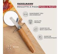 Fackelmann 31117 Roulette Pizza Manche En Bois, Coupe Pizza, Coupe Pizza Roulette, Roulette À Pizza, Roulette A Pizza, Decoupe Pizza, Acier Inoxydable, Bois, 21 X 6,8 X 2 Cm