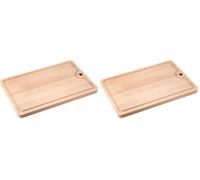 Fackelmann 31810 Planche à Découper avec Rigole, Récupérateur de jus, Planche à découper rectangulaire, planche à pain, Bois, 40 x 26 x 1,5 cm, Beige (Lot de 2)