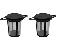Fackelmann 42286 Filtre à thé, filtre permanent à thé et épices, filtre permanent pour théière, Plastique, Acier, 7,5 x 7,3 cm, Noir/Argent (Lot de 2)