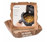 Fackelmann 42685 Moule en papier pour air fryer, Moule pour friteuse à air chaud, Moule pour friteuse sans huile, papier air fryer, 50 pièces, carré, Papier, 20 x 20 x 4,5 cm
