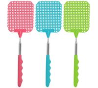 Fackelmann 44678 Tapette à mouches avec manche télescopique, tue mouche, Plastique, Rose, Bleu, Vert, 26,5 x 1,5 x 8,3 cm