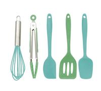 Fackelmann 44737 Set de 5 ustensiles de cuisine et de pâtisserie pour enfants, ustensiles de cuisine en silicone, ustensiles pour enfants, Silicone, Vert, Bleu, environ 21 cm