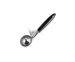 Fackelmann 45984 Cuillère à glaces avec fonction éjection, cuillère pour cornet de glace, cuillère à glace, portionneuse glace, accessoire cuisine, cuillere a glace, Acier inoxydable, Noir, 21 cm