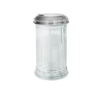 Fackelmann 46893 saupoudreuse sucre, saupoudreuse sucre glace, bocal epices, rangement epices cuisine, pot à parmesan, Verre, Acier, 14 x 7,5 cm