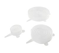 Fackelmann 47054 Lot de 3 couvercles en silicone de tailles différentes, lot de couvercles étirables et réutilisables pour plats, Silicone, Transparent, 17/12/7 x 3 cm