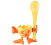 Fackelmann 47129 Coquetier, Support pour œuf à la Coque, coquetier pour œuf Coque avec cuillère, Plastique, Jaune, 8 x 5 x 5,5 cm, Coloré