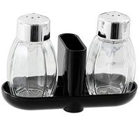 Fackelmann 47318 Set de 2 pièces pour sel et Poivre, Ensemble salière et poivrier, salière, poivrière, Acier Inoxydable, Plastique, Verre, 11,5 x 5 cm, Noir, INOX, Transparent