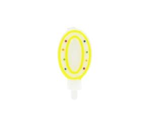 Fackelmann 52576 Bougie anniversaire chiffre 0, bougie pour gâteau, bougie chiffre, Cire, Plastique, Jaune, Blanc, 9 x 4,5 cm