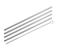 Fackelmann 54855 Lot de 4 pailles en inox avec goupillon, pailles en inox, pailles réutilisables, pailles et goupillon de nettoyage, Acier inoxydable, Nylon, Argenté, 24 cm