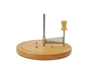 Fackelmann 56773 Girolle à fromage avec plateau en bois, girolle pour tête de moine, coupe fromage rotatif, Bois, Acier inoxydable, 22 x 12,5 cm, Argenté.
