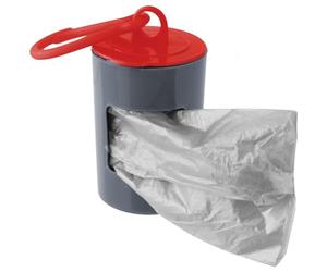 Fackelmann 59913 Distributeur de sacs à crotte et 2 rouleaux de 20 sacs pour crottes d chien, Plastique, Papier, Gris, Rouge, 12,6 x 11,5 x 4 cm