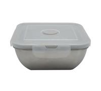 Fackelmann 684086 Boite de Conservation Alimentaire hermétique en INOX Micro-ondable 600ml, Lunchbox avec Valve à Vapeur et Couvercle en Plastique, Plastique, Acier Inoxydable, 14x14x6cm