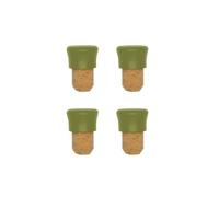 Fackelmann 687074 Lot de 4 bouchons en liège, Bouchons à bouteille en liège et plastique, Vert, Plastique bio, Acier inoxydable, 2,5x4cm
