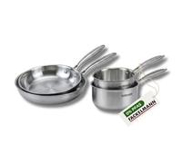 Fackelmann 9243150B Batterie de cuisine 2 Poêles 20/24 cm et 2 Casseroles 14/118 cm Inox, Tous feux dont induction, Sans PFAS, Passe lave-vaisselle, Garantie 5 ans