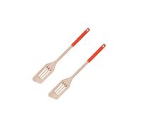 Fackelmann 9301850 Spatule de Cuisine en Bois avec Manche en Silicone coloré, spatule en Bois, spatule de Cuisine, spatule ajourée, Bois, Silicone,Rouge, 34 x 4,5 cm