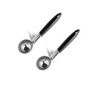 Fackelmann 9328350 Lot de 2 cuillères à glaces avec fonction éjection, cornet de glace, cuillère à glace, portionneuse glace, accessoire cuisine, cuillere a glace, Acier inoxydable, Noir, 21 cm