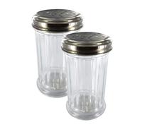 Fackelmann 9328850 Deux saupoudreuses à sucre glace ou parmesan, saupoudreuse, saupoudreuse pour risotto parmesan, Verre, Acier inoxydable, 13,5 x 7,5 x 7,5 cm