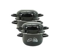 Fackelmann 933950 Lot de 2 Marmites à moules en acier émaillé, Marmite à moules individuelle, Marmite à moules noire, Cocotte à moules, coquillages, Acier Carbone, Email, Noir, 20,5 x 26 x 17,5 cm