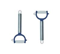 Fackelmann 9341150 Lot de 2 Eplucheurs à légumes, rasoir à légumes, éplucheur, économe, Acier inoxydable, Plastique, Bleu, 17,4 x 6,7 x 4,5 cm