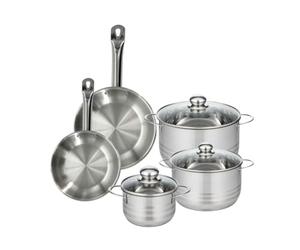 Fackelmann 9350950 Set 2 poêles 20 et 24 cm en acier inoxydable 18/8, 3 faitouts inox 16, 20 et 24 cm, batterie de cuisine tous feux, compatible induction, sans PFAS