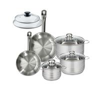 Fackelmann 9351650 Set 2 poêles 20 et 24 cm en acier inoxydable 18/8, 3 faitouts inox 16, 20 et 24 cm, batterie de cuisine tous feux, compatible induction, cuisson sans PFAS