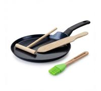 Fackelmann 9399650 Set Chandeleur avec Crêpière 26 cm Tous Feux sans PFAS en Aluminium, Spatule et Râteau à Crêpes en Bois dits Spanell et Rozell, Pinceau à Pâtisserie en Silicone, Noir, Vert