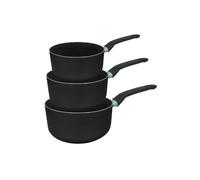 Fackelmann 9429950 Set 3 casseroles antiadhésives revêtement céramique 16, 18 et 20 cm sans PFAS, tous feux, induction, Aluminium, Noir, Vert, 16, 18 et 20 cm