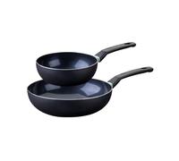 Fackelmann 9431350 Set de 2 Woks de 20 et 28 cm, Poêle tous Feux dont Induction sans PFAS, Revêtement Céramique Antiadhésif, Aluminium, Noir, Vert