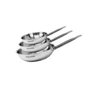 Fackelmann 9437650 Lot de poêles 20, 24 et 28 cm, en acier inoxydable, pour tous types de feux, à induction, sans PFAS, poignée en acier inoxydable, poignée rivetée, acier inoxydable 18/8, 20, 24 et