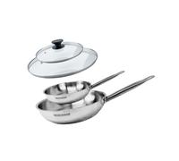Set de 2 poêles 20 et 28 cm en inox et 2 couvercles en verre Eterna Fackelmann
