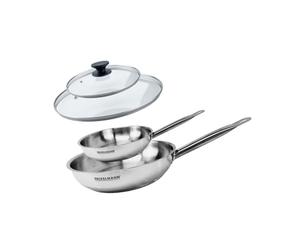 Fackelmann 9438150 2 poêl 20 et 28 cm Acier inoxydable 18/8, 2 Couvercles verre Eterna, Poêle tous feux, Induction, Sans PFAS, Manche riveté