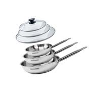 Set de 3 poêles 20 24 et 28 cm en inox et 3 couvercles en verre Eterna Fackelmann