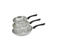 Fackelmann 9441450 Lot de 3 poêles 20, 24 et 28 cm en acier inoxydable 18/8, poêle à frire, tous types de feux, à induction, sans PFAS, acier inoxydable 18/8, 20, 24 et 28 cm