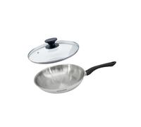 Fackelmann 9441750 Set poêle 28 cm en inox 18/8 et couvercle verre, Poêle de cuisson, Poêle tous feux, Poêle induction, Poêle sans PFAS, Acier inoxydable 18/8, Verre, 28 cm