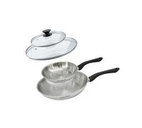 Fackelmann 9441950 Set 2 poêl 20 et 28 cm en inox 18/8 et couvercles verres, Gris Plomb