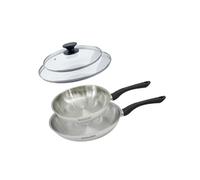 Fackelmann 9442050 Set 2 poêles 24 et 28 cm en inox 18/8 et couvercles verres, Poêle de cuisson, Poêle tous feux, Poêle induction, Poêle sans PFAS, Acier inoxydable 18/8, Verre, 24 et 28 cm